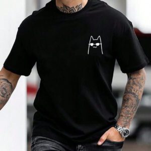 Manfinity Hypemode T-shirts pour hommes en coupe ajustée, col ras du cou, manches courtes, graphisme animal, décontracté, drôle, été