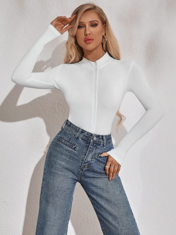 SHEIN PETITE Body Pour Femmes Ajusté Au Printemps Avec Fermeture À Glissière À L'avant – Image 4