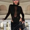 SHEIN ICON Body Noir À Col Montant En Mesh Contrasté
