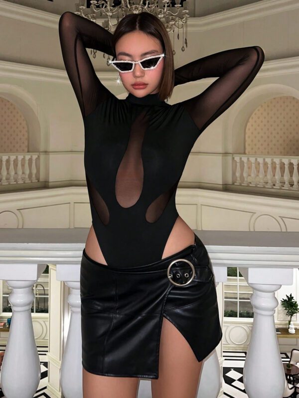 SHEIN ICON Body Noir À Col Montant En Mesh Contrasté – Image 3