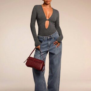 SHEIN BAE Body couleur unie col V plongeant creux pour femmes