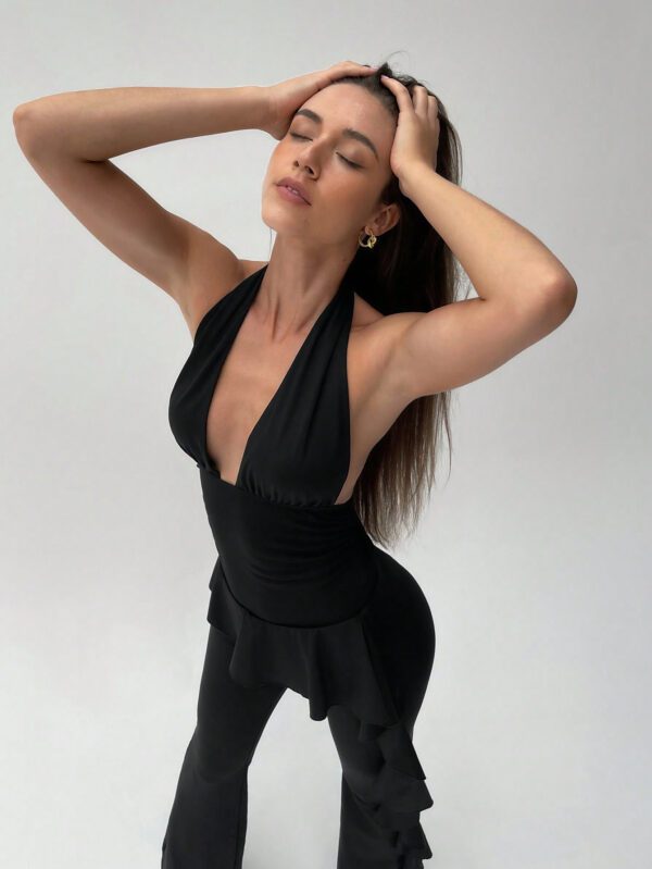 Aloruh Combinaison sexy pour femmes à encolure en V profond et col Top, de couleur unie – Image 7