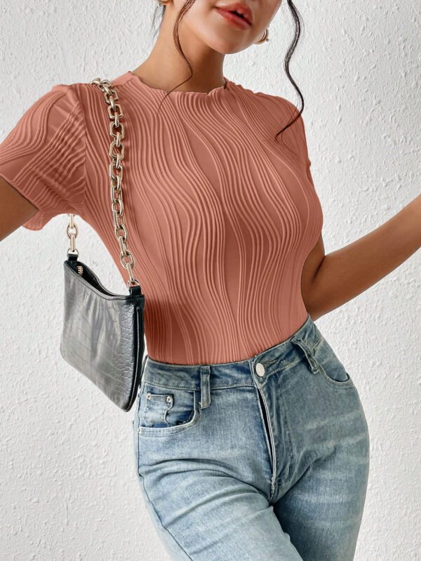 SHEIN Frenchy Combinaison femme col rond unie, à broderie ajourée, manches courtes. , vêtements de rentrée, style "old money", vêtements d'automne, vêtements 4 juillet, tenues de professeur – Image 5