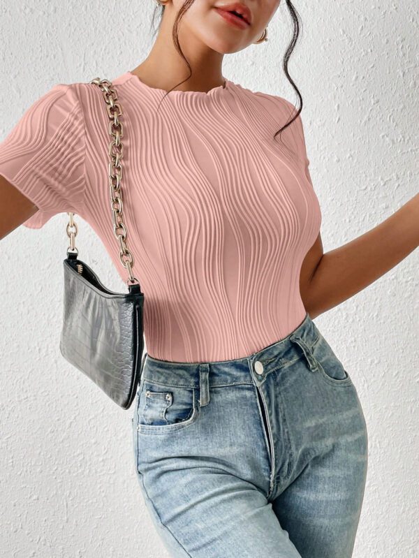 SHEIN Frenchy Combinaison femme col rond unie, à broderie ajourée, manches courtes. , vêtements de rentrée, style "old money", vêtements d'automne, vêtements 4 juillet, tenues de professeur – Image 8