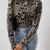 SHEIN Privé Body léopard à col montant
