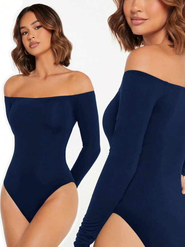 SHEIN BASICS Bodycon Bodysuit Épaules Dénudées Pour Femmes – Image 4