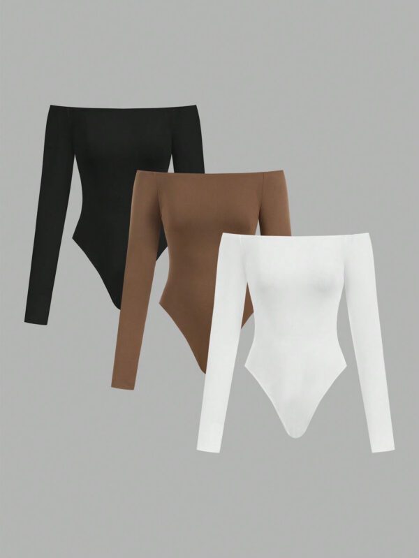 SHEIN BASICS Bodycon Bodysuit Épaules Dénudées Pour Femmes – Image 11