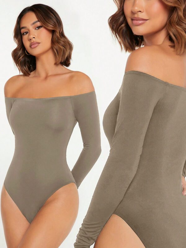 SHEIN BASICS Bodycon Bodysuit Épaules Dénudées Pour Femmes – Image 12
