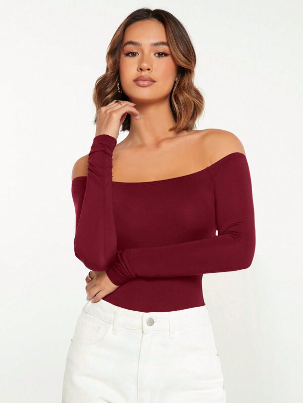 SHEIN BASICS Bodycon Bodysuit Épaules Dénudées Pour Femmes – Image 18