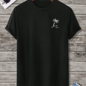 Manfinity RSRT T-shirts pour hommes, col rond ajusté, manches courtes, tee-shirt graphique palmier décontracté et simple en polyester d'été