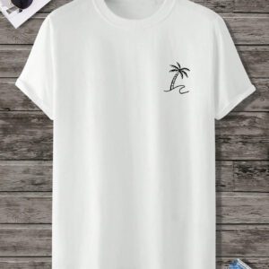 Manfinity RSRT T-shirts pour hommes, col rond ajusté, manches courtes, tee-shirt graphique palmier décontracté et simple en polyester d'été