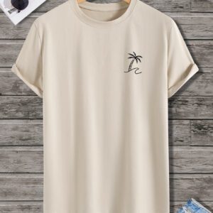 Manfinity RSRT T-shirts pour hommes, col rond ajusté, manches courtes, tee-shirt graphique palmier décontracté et simple en polyester d'été