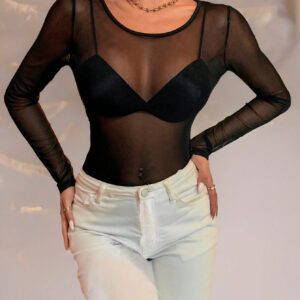 SHEIN SXY Body col rond en tulle transparent (sans soutien-gorge)