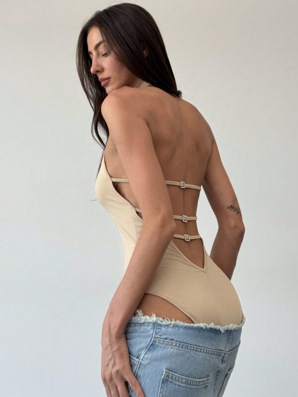 Aloruh Body élégant pour femme, col en V profond et ras-du-cou – Image 2