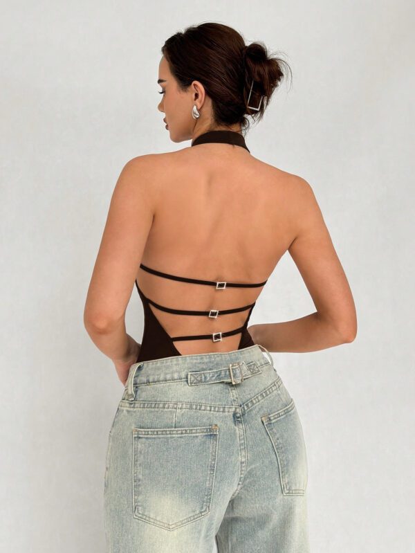 Aloruh Body élégant pour femme, col en V profond et ras-du-cou – Image 3