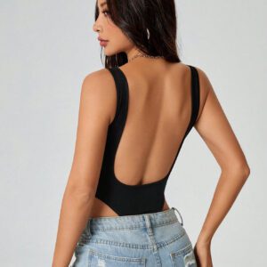 SHEIN PETITE Body en tricot noir pour femmes