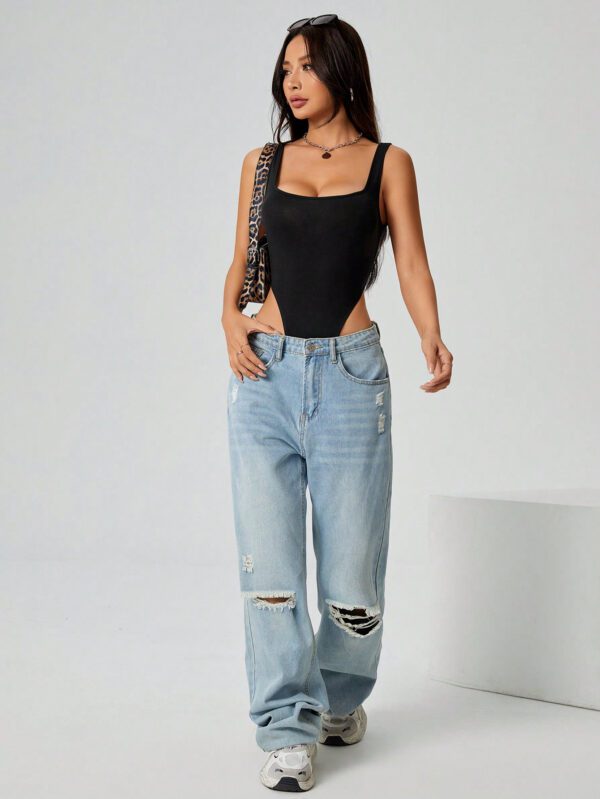 SHEIN PETITE Body en tricot noir pour femmes – Image 4