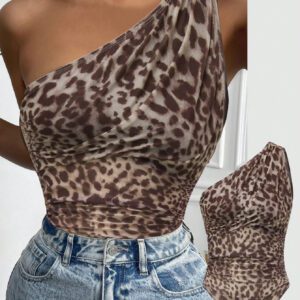SHEIN Raffinéa Body d'épaule oblique imprimé léopard pour femmes