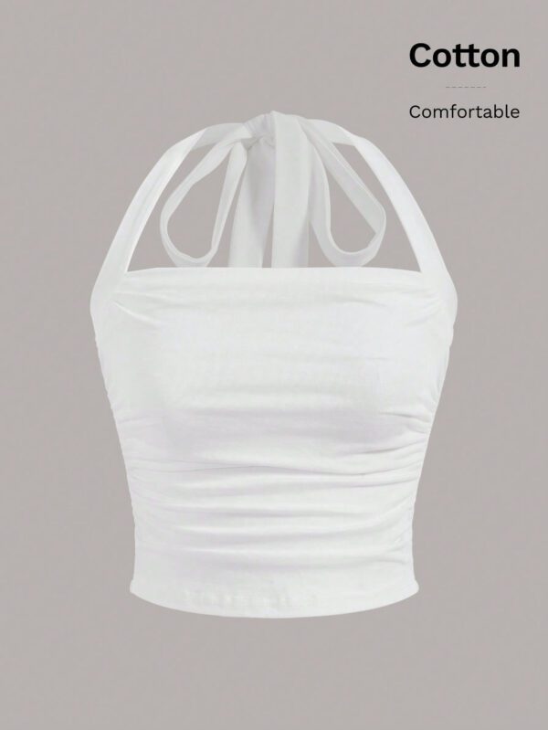 SHEIN EZwear Top à encolure dégagée et plissé unicolore d'été décontracté
