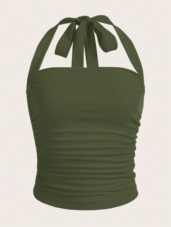 SHEIN EZwear Top à encolure dégagée et plissé unicolore d'été décontracté – Image 5