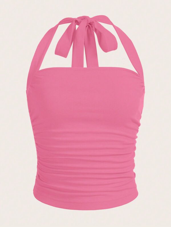 SHEIN EZwear Top à encolure dégagée et plissé unicolore d'été décontracté – Image 6