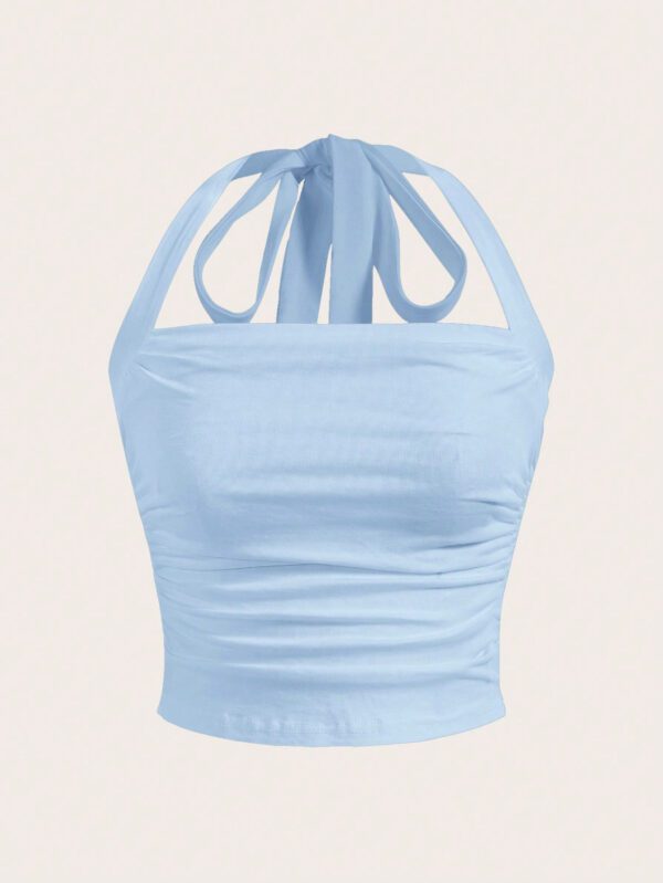 SHEIN EZwear Top à encolure dégagée et plissé unicolore d'été décontracté – Image 7