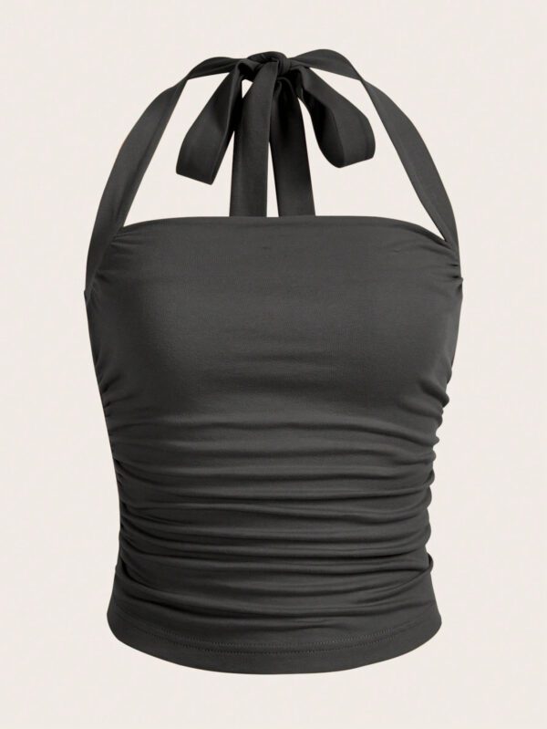 SHEIN EZwear Top à encolure dégagée et plissé unicolore d'été décontracté – Image 8