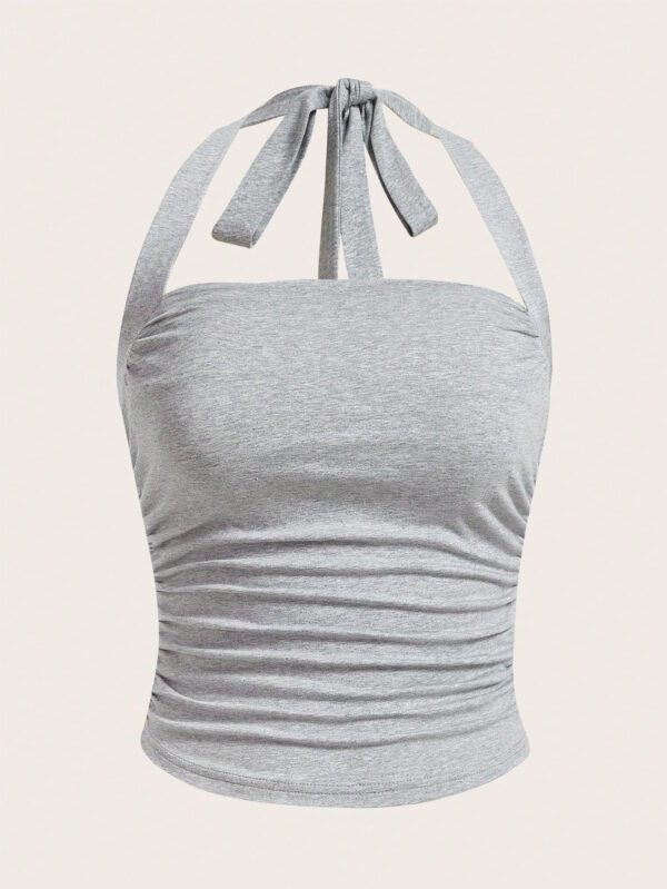 SHEIN EZwear Top à encolure dégagée et plissé unicolore d'été décontracté – Image 9