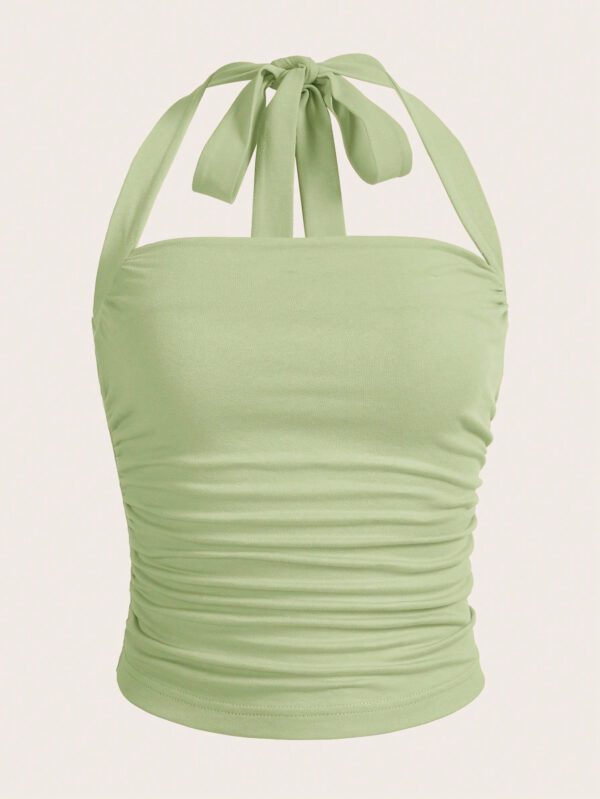 SHEIN EZwear Top à encolure dégagée et plissé unicolore d'été décontracté – Image 10