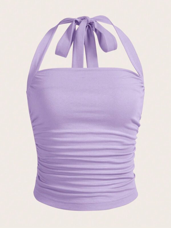 SHEIN EZwear Top à encolure dégagée et plissé unicolore d'été décontracté – Image 11