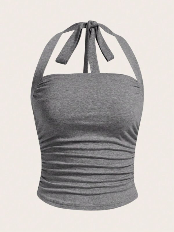 SHEIN EZwear Top à encolure dégagée et plissé unicolore d'été décontracté – Image 15
