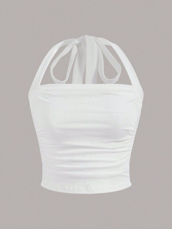 SHEIN EZwear Top à encolure dégagée et plissé unicolore d'été décontracté – Image 19