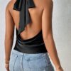 SHEIN Privé Top Ras-Du-Cou Drapé Dos-Nu À Nœud