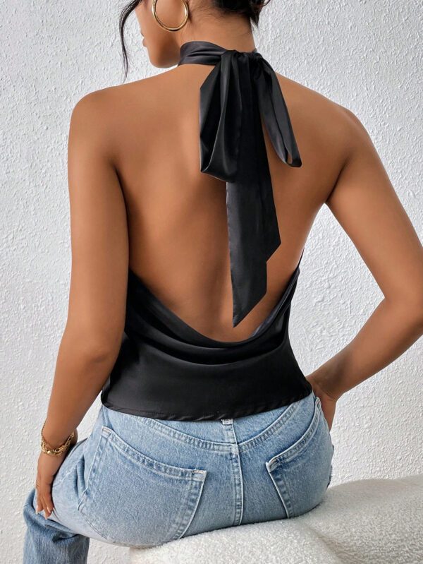 SHEIN Privé Top Ras-Du-Cou Drapé Dos-Nu À Nœud – Image 3