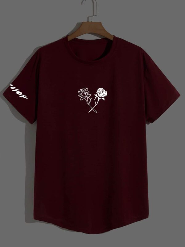 Manfinity Homme T-shirts pour hommes, ajustement, col rond, manches courtes, imprimé graphique floral décontracté en polyester d été – Image 2