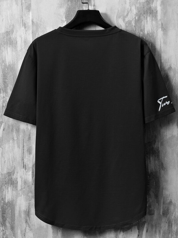 Manfinity Homme T-shirts pour hommes, ajustement, col rond, manches courtes, imprimé graphique floral décontracté en polyester d été – Image 3
