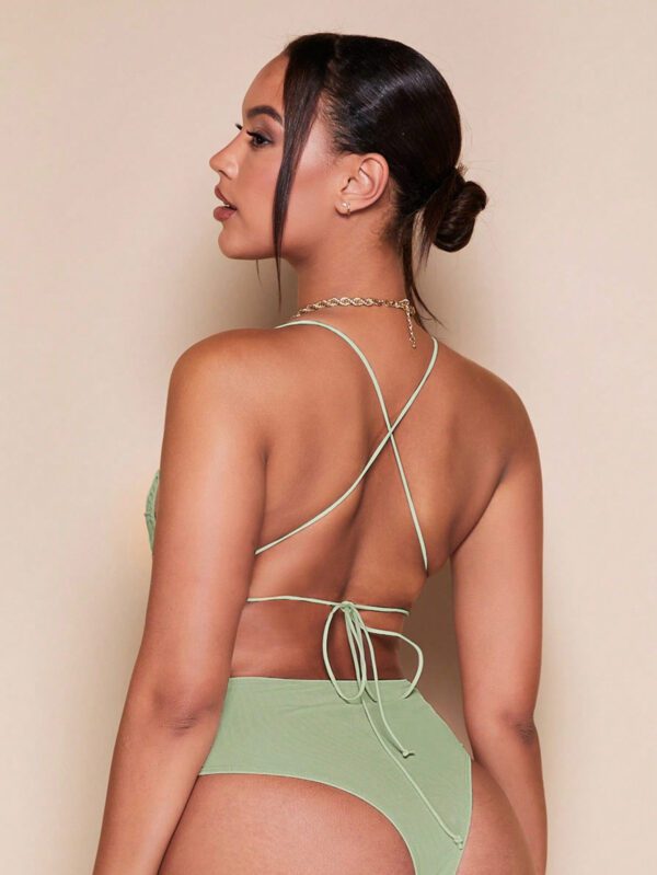 SHEIN BAE Body à fines brides dos-nu croisé à ruché en tulle – Image 4