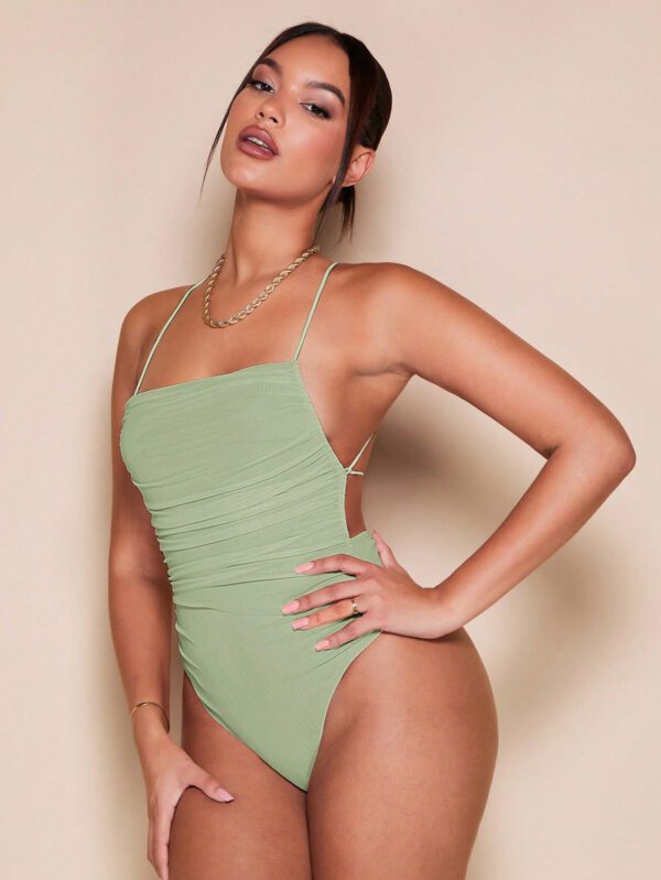 SHEIN BAE Body à fines brides dos-nu croisé à ruché en tulle – Image 5
