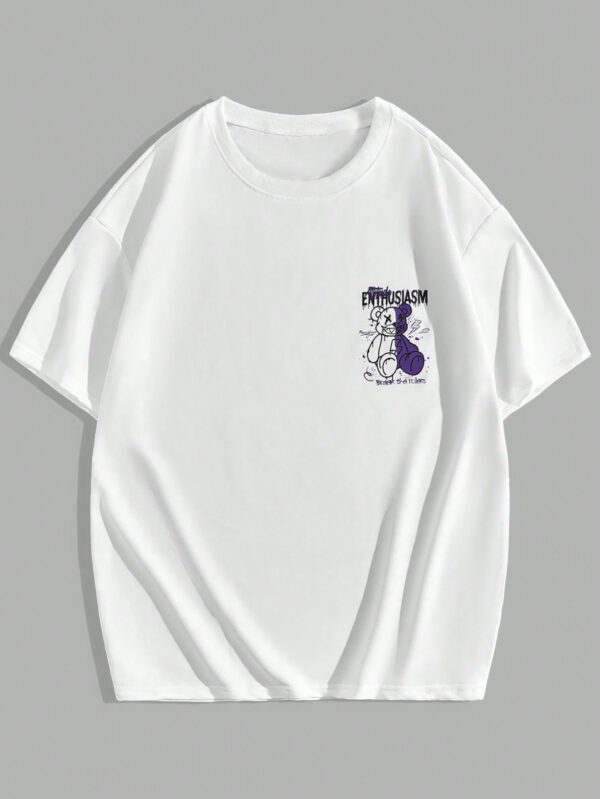 SHEIN Manfinity EMRG T-shirt ample à manches courtes pour hommes avec impression graphique d'ours de bande dessinée et de lettres. Style Hip Hop – Image 7