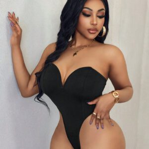 BamGleam 1 pièce Combinaison/body sexy mode couleur unie à taille haute pour femme
