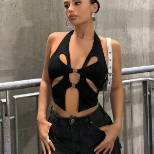 SHEIN ICON Haut De Halter Crop Noir Découpé À L'avant À Dos Nu