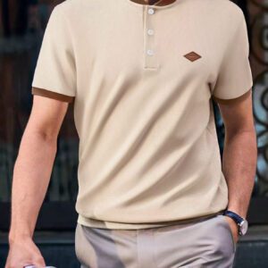 Manfinity Homme Chemise polo pour homme avec détails patchs et bordures contrastantes. Col boutonné, blocs de couleurs. Pour le mari, décontracté.