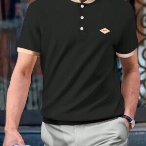 Manfinity Homme Chemise polo pour homme avec détails patchs et bordures contrastantes. Col boutonné, blocs de couleurs. Pour le mari, décontracté.