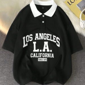 Manfinity Sporsity Chemise polo d'été vintage décontractée ample à manches courtes, col décontracté, avec imprimé graphique de lettres pour hommes