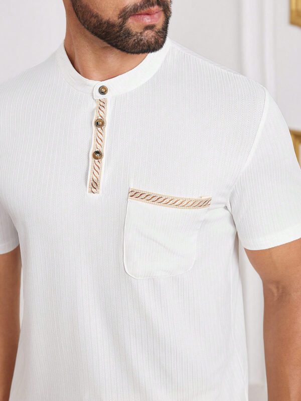 Manfinity KASUA Chemise polo casual pour homme en couleur unie à patchwork avec boutons et poche, manches courtes