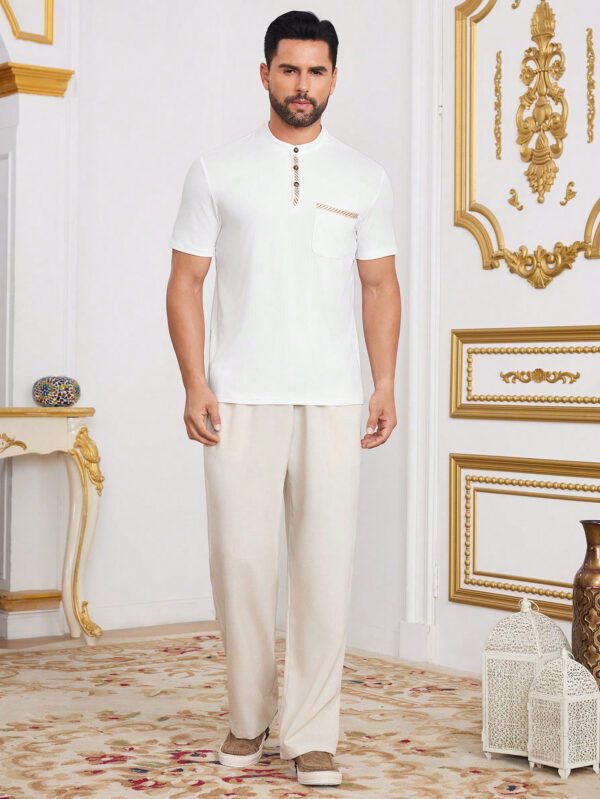 Manfinity KASUA Chemise polo casual pour homme en couleur unie à patchwork avec boutons et poche, manches courtes – Image 3