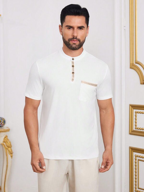 Manfinity KASUA Chemise polo casual pour homme en couleur unie à patchwork avec boutons et poche, manches courtes – Image 5