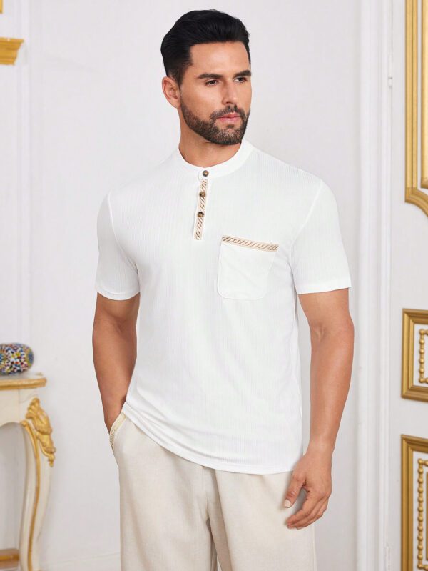 Manfinity KASUA Chemise polo casual pour homme en couleur unie à patchwork avec boutons et poche, manches courtes – Image 6