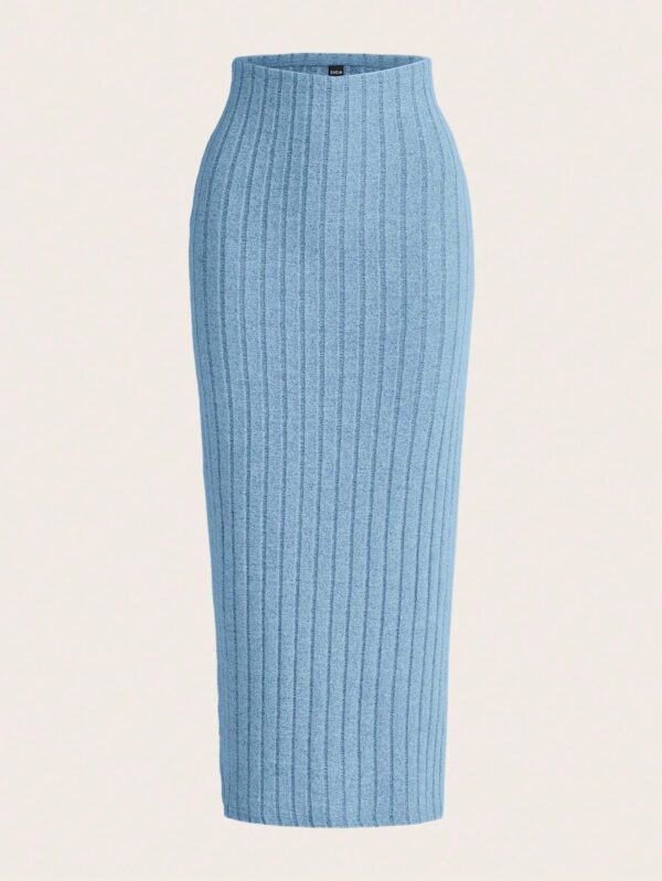 SHEIN EZwear Jupe Crayon Unicolore Côtelé – Image 17