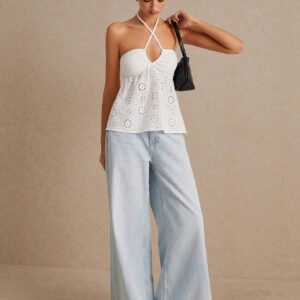 Poéselle Top tube blanc femme simple style unicolore, pouvant se porter de deux manières, Top camisole mignon, Top brodé, corsage, top à col montant, tenue pour thé dansant, tenue pour concert country, Top court sexy pour femme